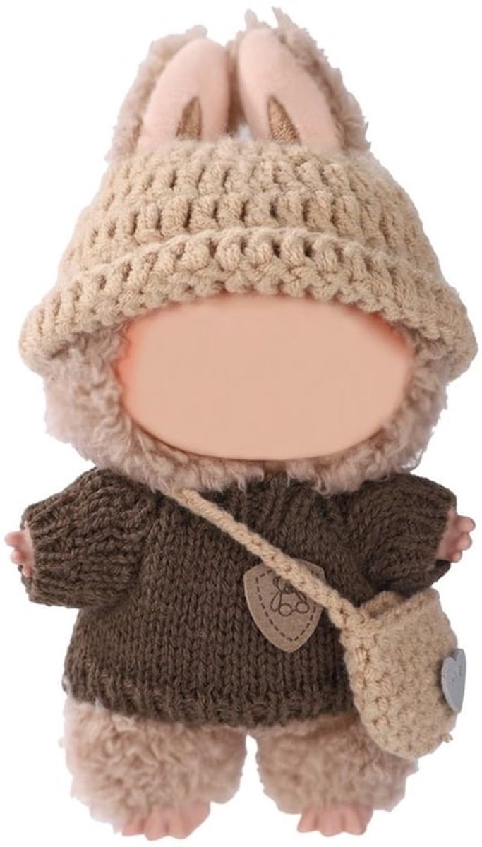 Poppenkledingset 3-Delig - Bruine Pluche Outfit - Inclusief Hoed/Tas/Trui - Accessoires voor 17cm Poppen - Polyester Materiaal - Schattige Poppenoutfit