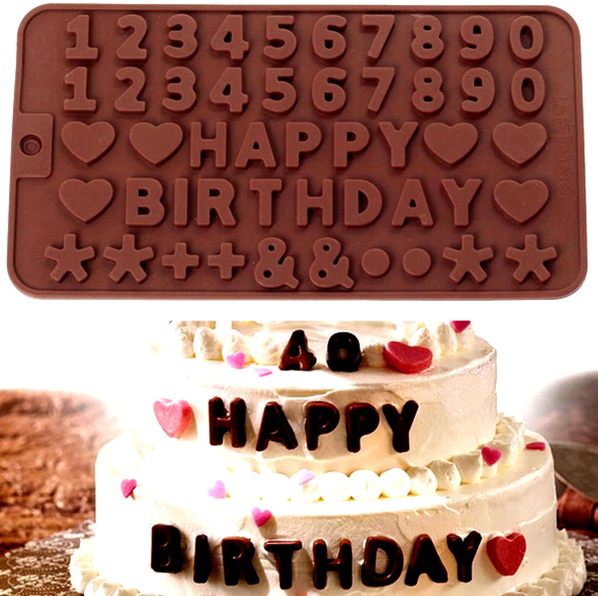 Siliconen Vorm 'Happy Birthday' - Cijfers, Letters & Pralines