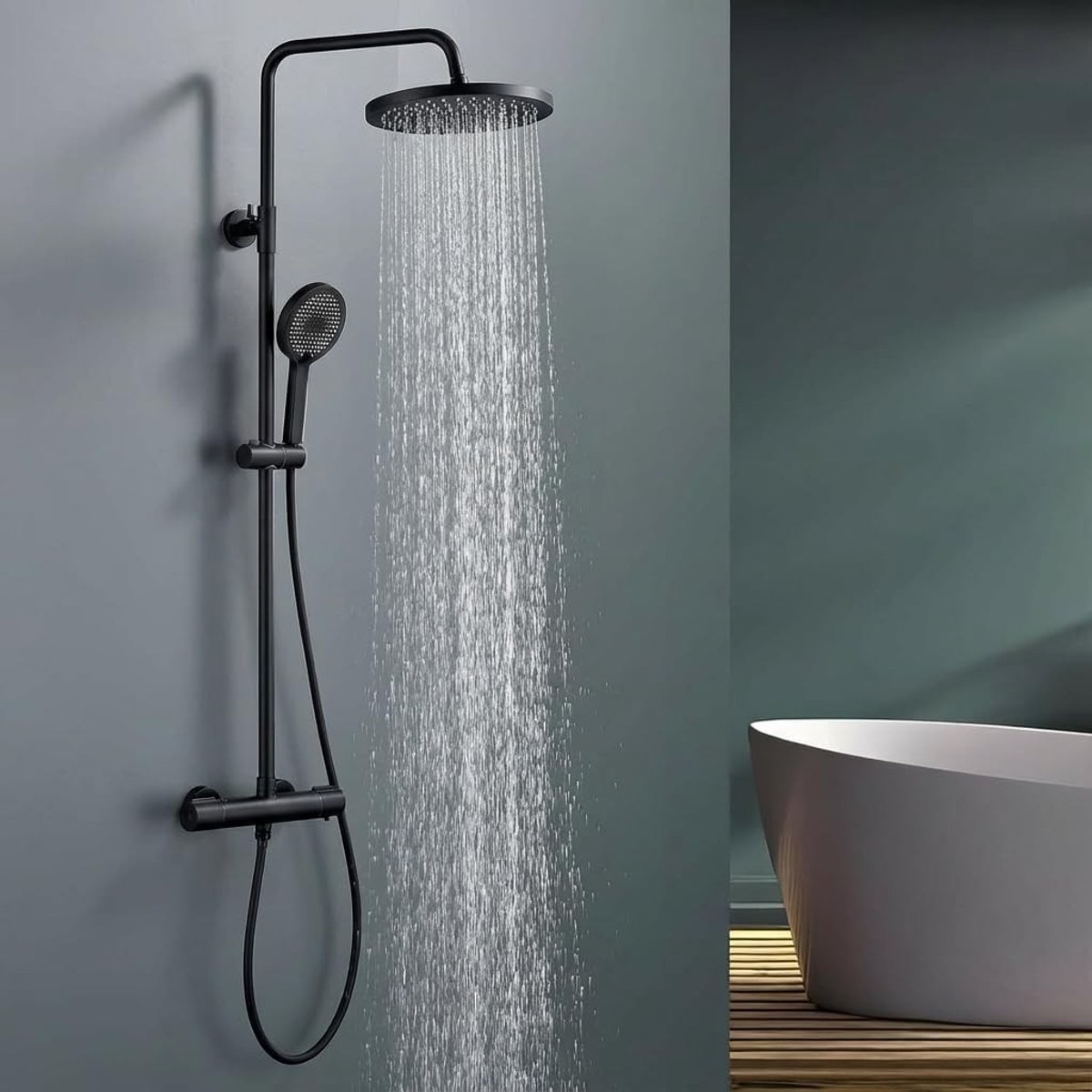 Regendouche deluxe - Zwart - 25 cm - Roestvrijstalen Doucheset met Thermostaat - Voor Moderne Badkamers