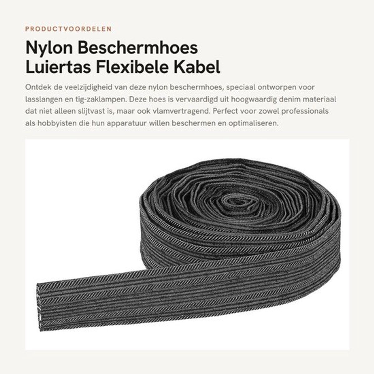 Nylon Beschermhoes Luiertas - Flexibele Kabel 7,5 Meter - Slijtvast en Vlamvertragend - Denim Kleur - Lasslang Bescherming - Ideaal voor...
