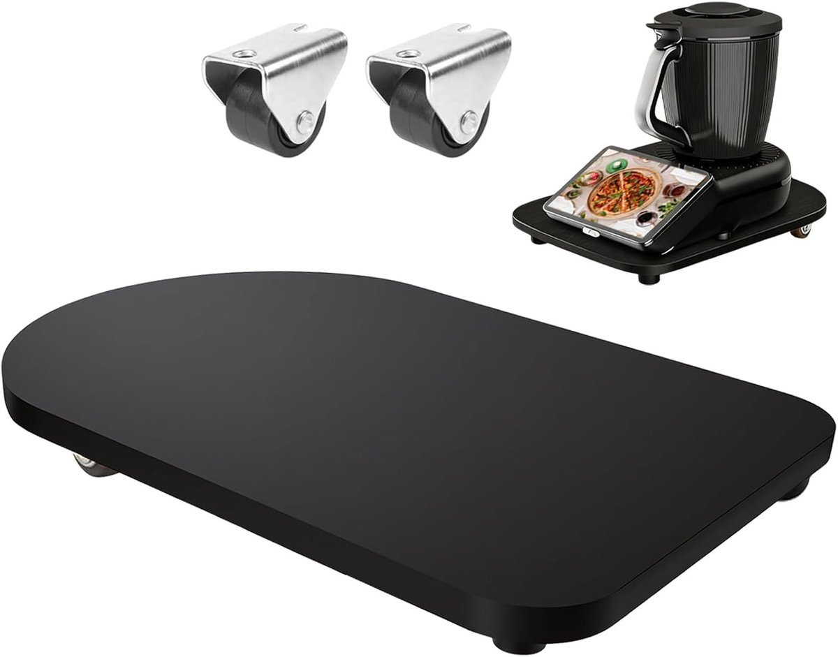 Schuifplank met 360° wielen en antislip rubberen voetjes voor keukenapparatuur, praktisch en veilig verplaatsen, zwart bamboe