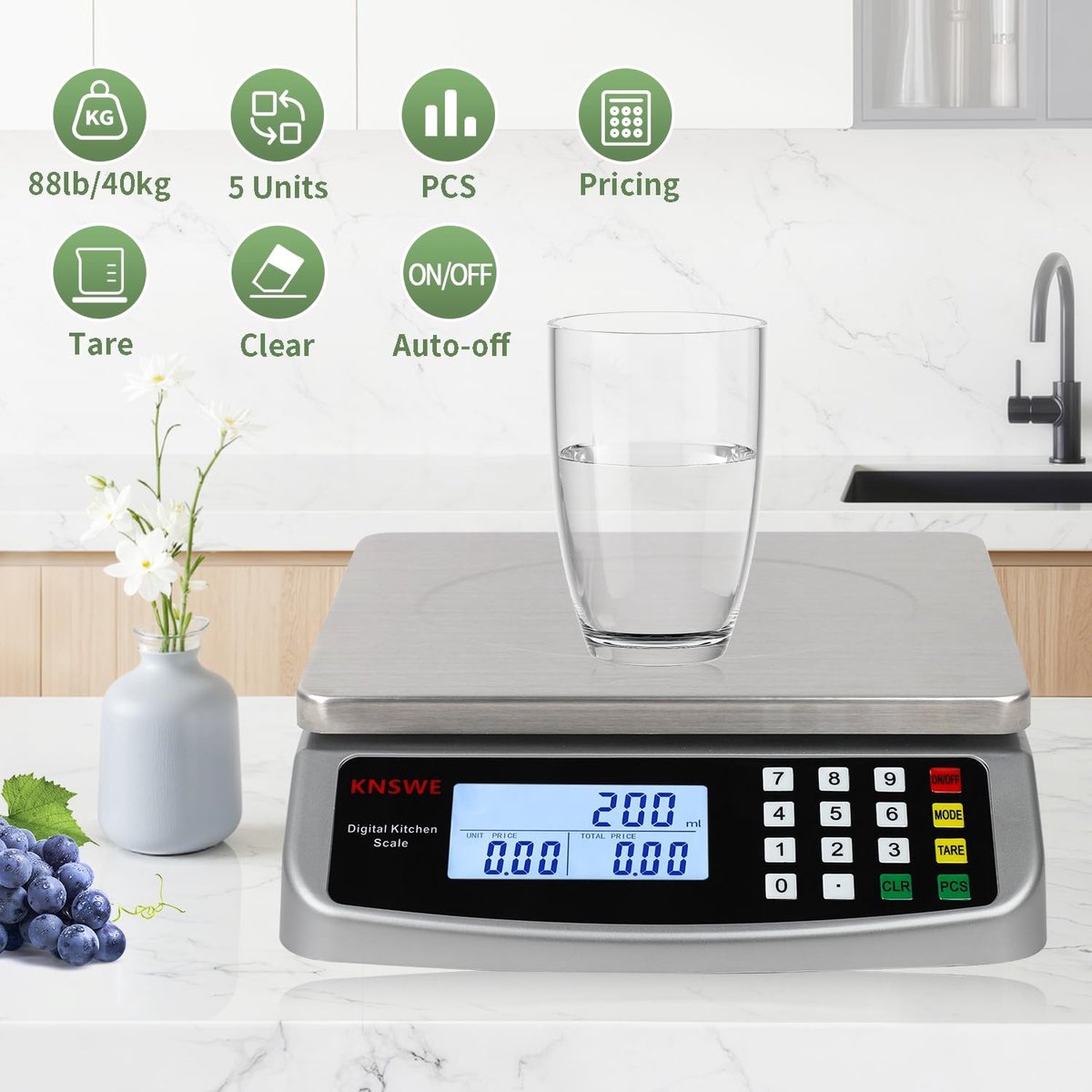 Digitale Voedselweegschaal - Roestvrij Staal - 40kg - Nauwkeurige Keukenweegschaal voor Koken en Bakken