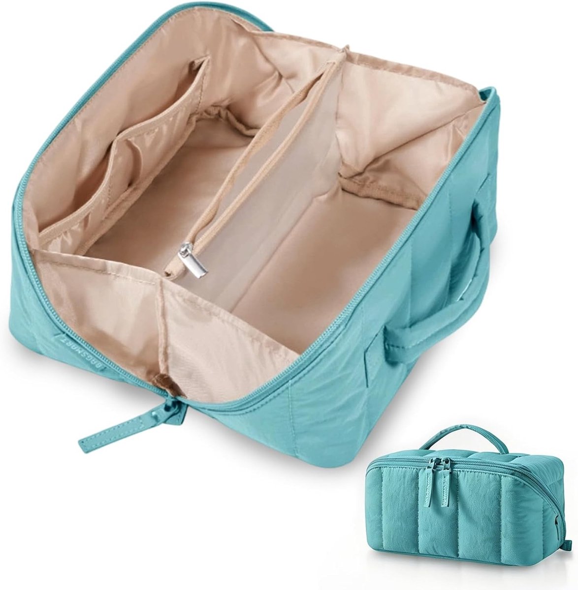 Dames Make-up Tas, Waterdichte Cosmetica Organizer met Grote Capaciteit, Handvat en Scheidingsinzet, Ideaal voor Reizen, Dagelijks Gebruik en Toiletten, Blauw, Luxe Design