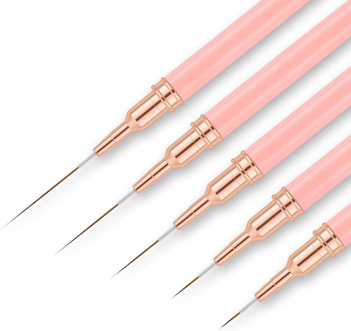 SnelShoppen - Nailart Brush Set - 5 Delige Professionele Nail Brushes - Precisie Lijnborstels voor Nail Art - Nylon Borstels, Maten 7/9/11/15/25 mm, R