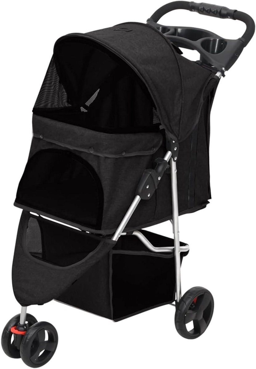 Hondenbuggy - Hondenwagen Opvouwbaar - Huisdieren Vervoeren - Met Veiligheidsriem - 80 x 46 x 98 cm - Zwart