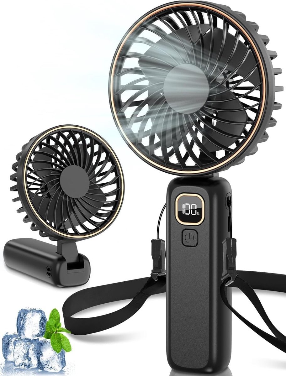 Draagbare Ventilator - Zwart - Mini 10 cm - Oplaadbare Ventilator met 4000mAh Batterij - Voor Kantoor en Buiten