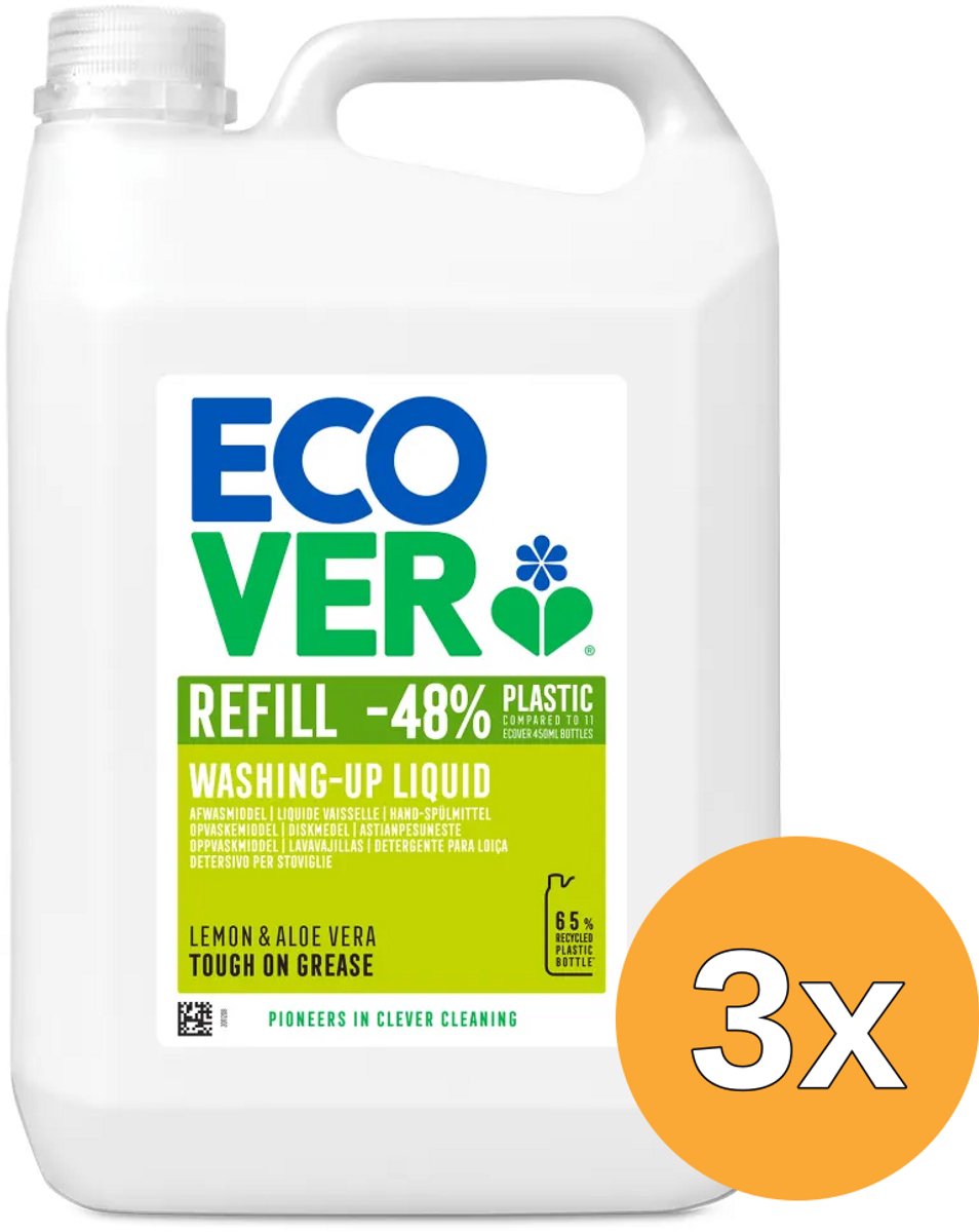 3x Ecover Afwasmiddel Citroen Aloevera Navulling (5000 ml)