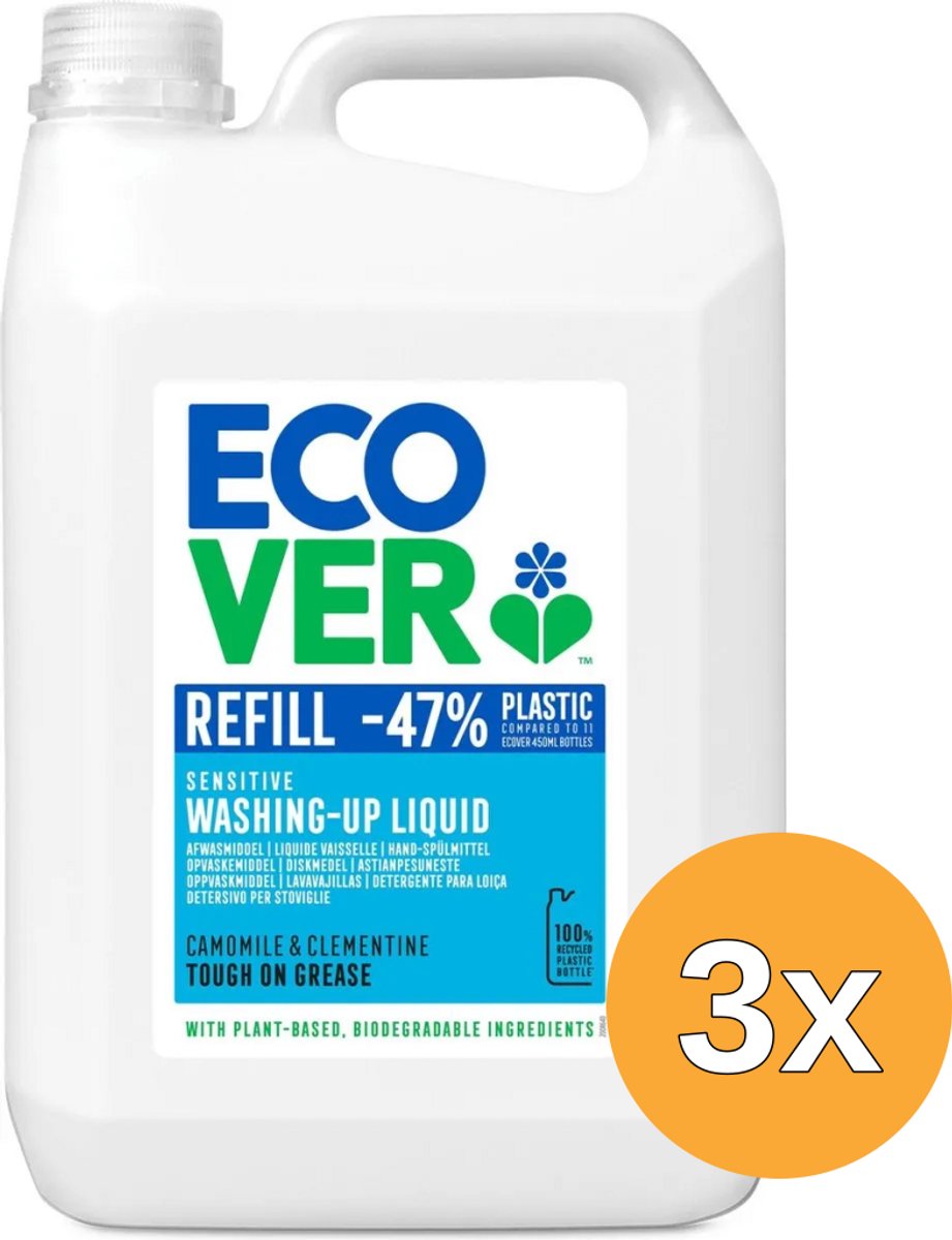 3x Ecover Afwasmiddel Kamille & Clementine Navulling (5000 ml)