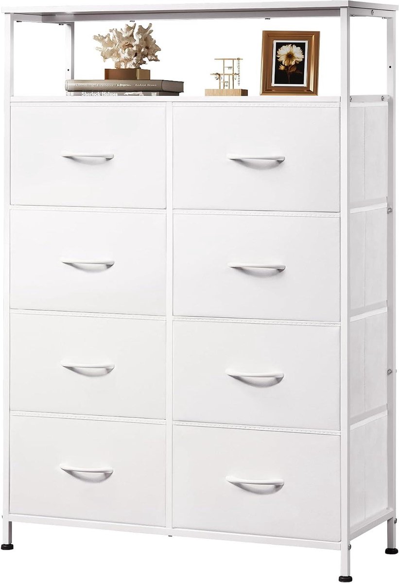 Stoffen Dressoir - Opbergkast Lades - Rommel Organiseren - 8 Diepe Laden - 117.3 cm Hoog - Wit