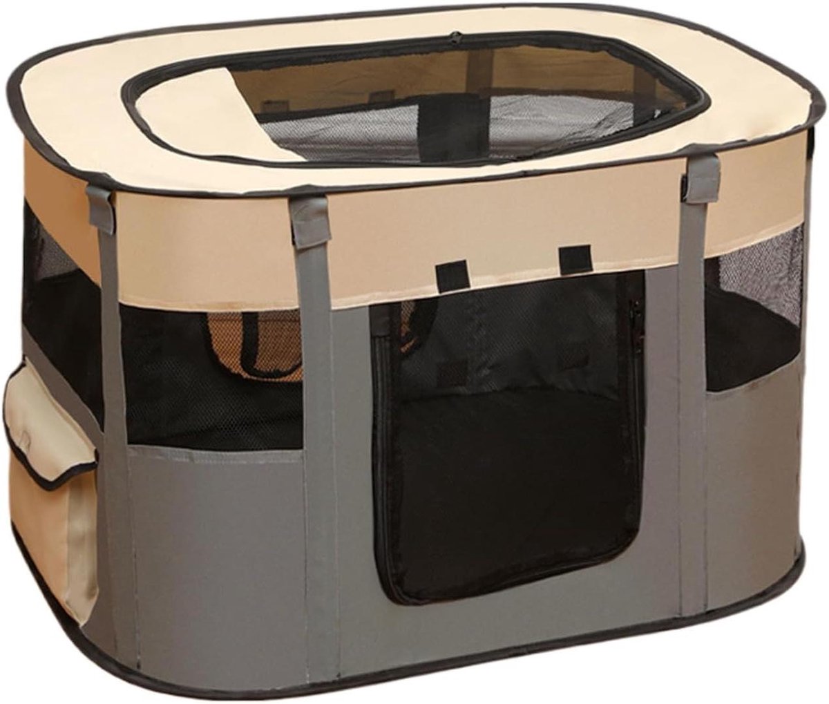 Huisdier Ren - Draagbare Kennel - Veilige Speelruimte - Efficiënte Ventilatie - 70 x 55 x 40 cm - Grijs