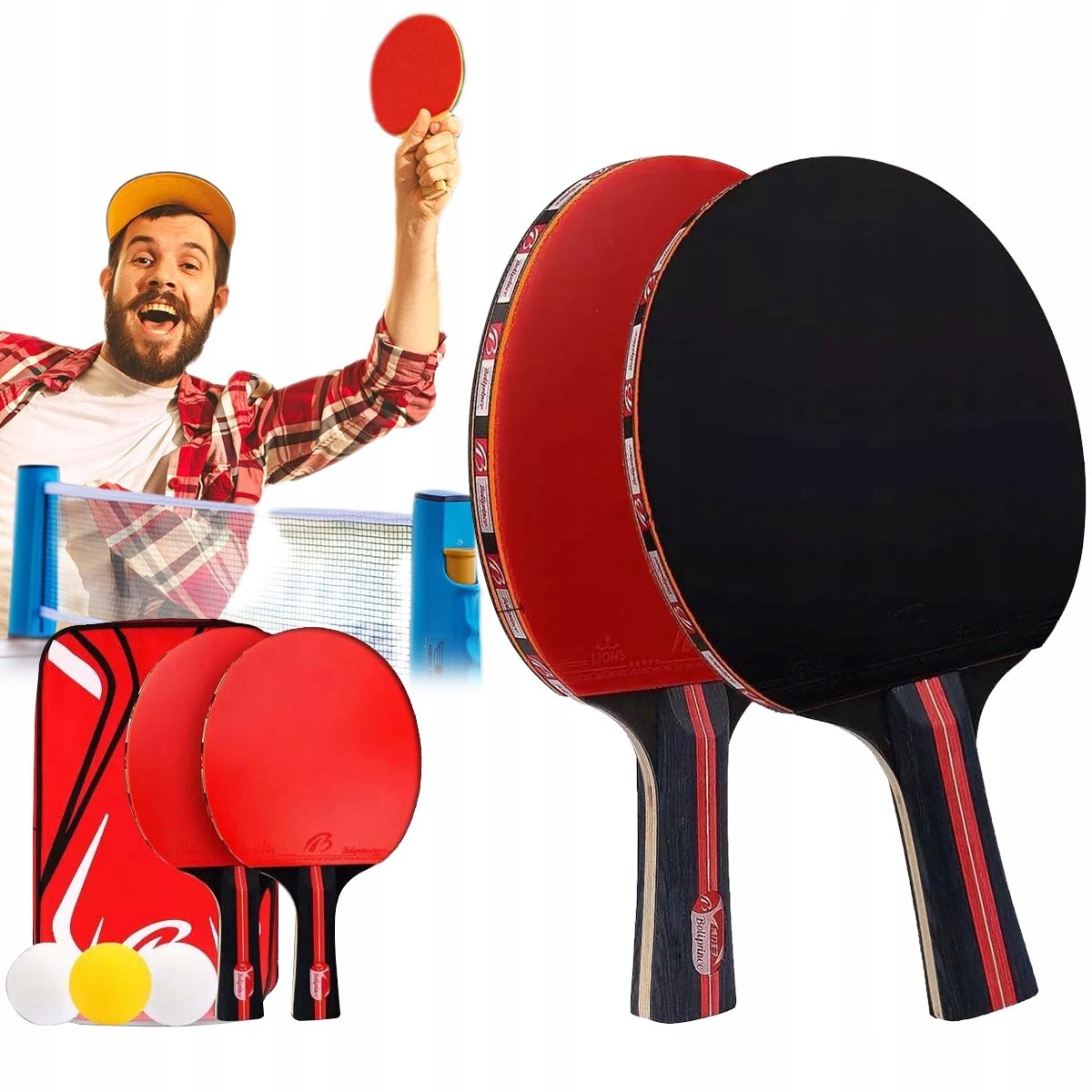2x Tafeltennis Rackets Set met 3 Ballen en Draagtas