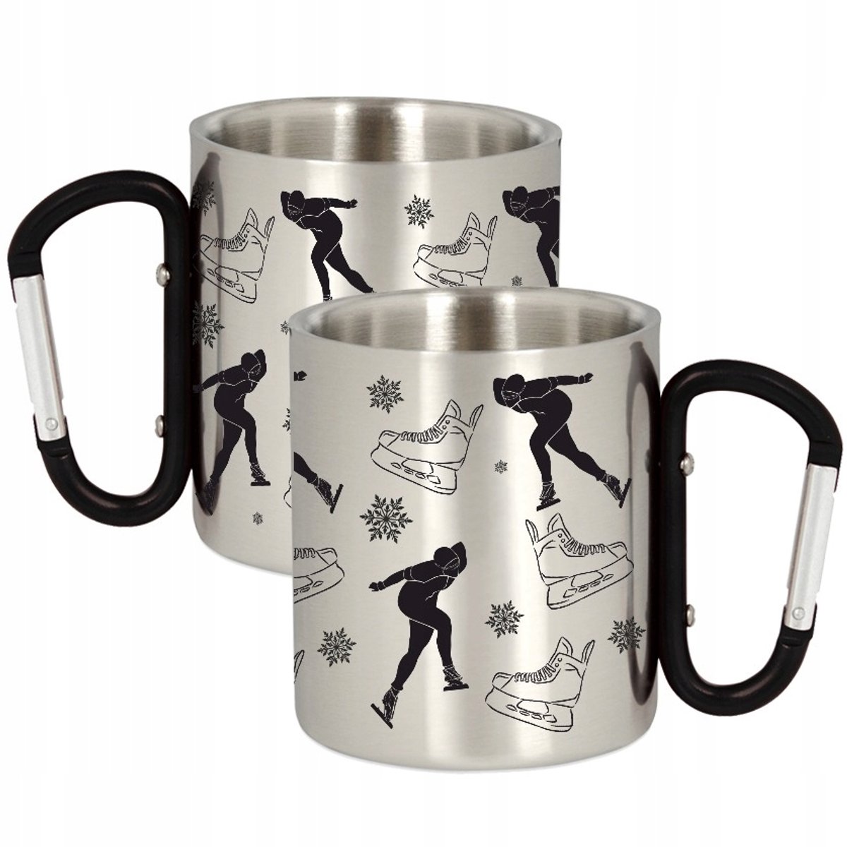 Metalen mok met karabijnhaak - 300ml - Schaatsen - Cadeau
