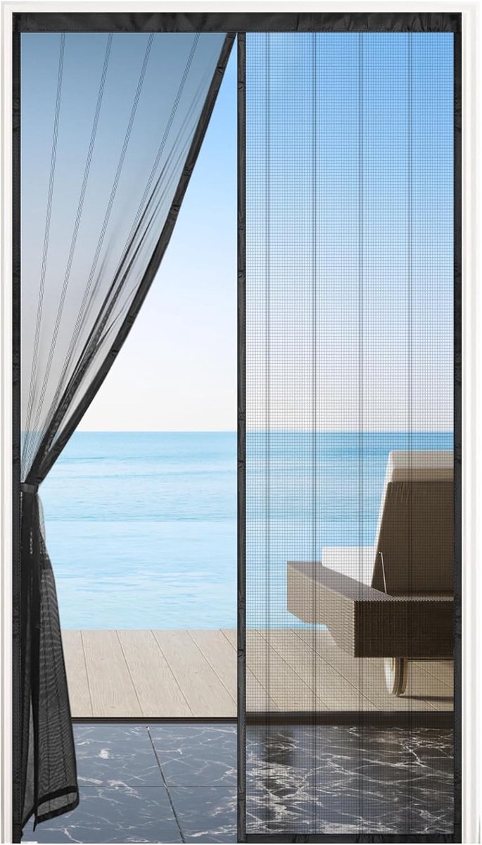 Vliegengordijn lamellen - Zwart - 120 x 240 cm - Versterkt Glasvezelgewebe - Voor Balkondeur en Terrasdeur