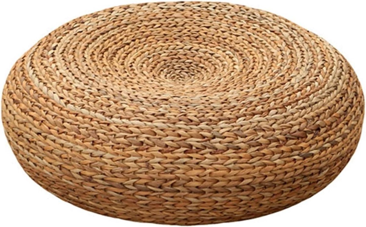 Gebreide Poef - Voetenbank Kruk - Woonkamer Decoratie - Handgebreid Structuur - 40 cm - Geel