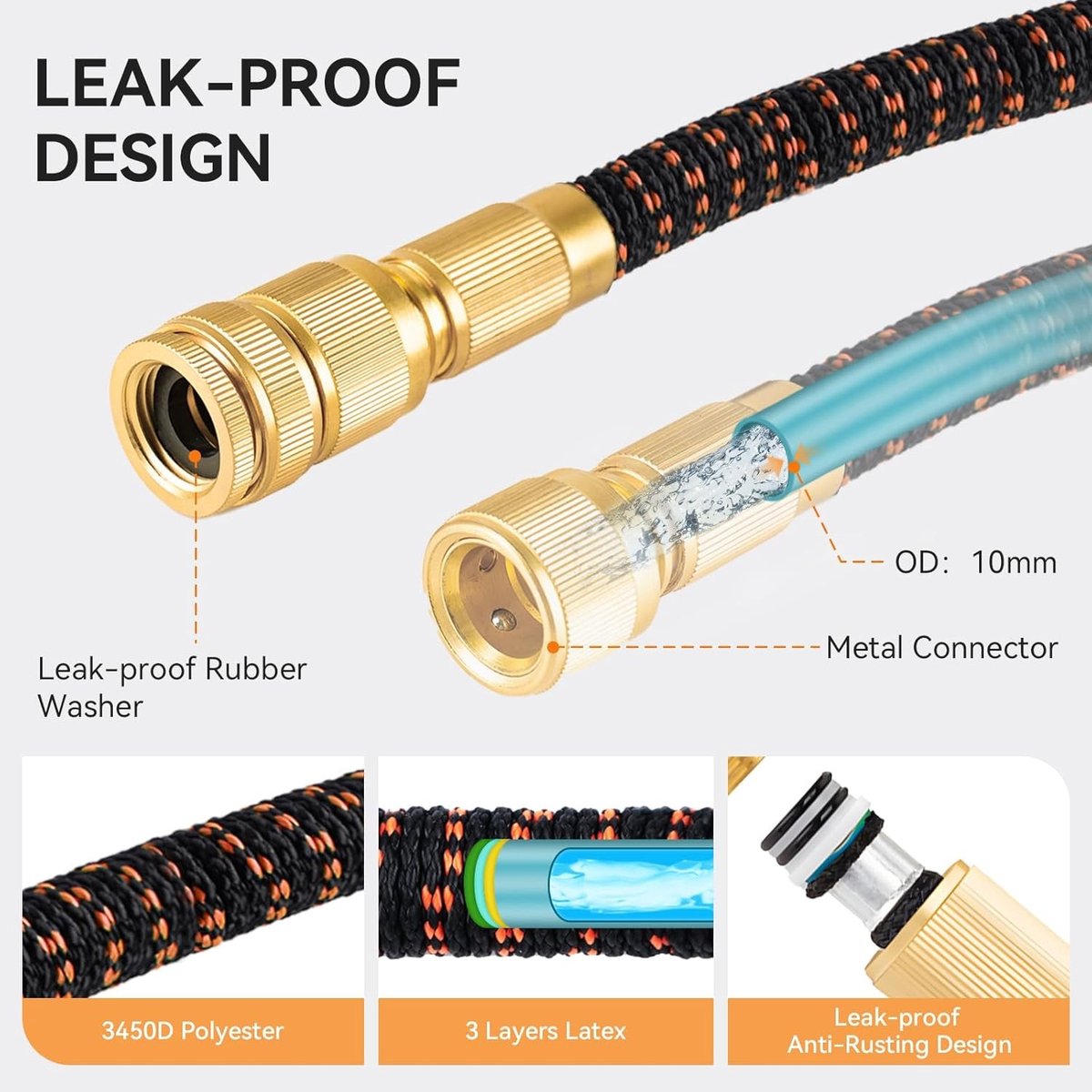 Tuinslang 30 meter - Zwart - 30 m - Flexibele Tuinslang met Metalen Connectoren - Voor Tuinieren en Wassen