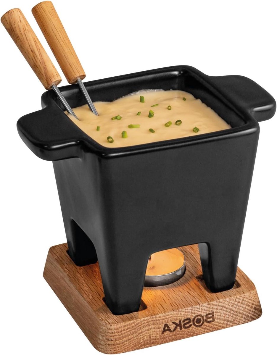 Tapas Fondue Nero - Kaasfondue set - Gezellig borrelen - Compact formaat - 300 ml - Bruin Zilver Zwart