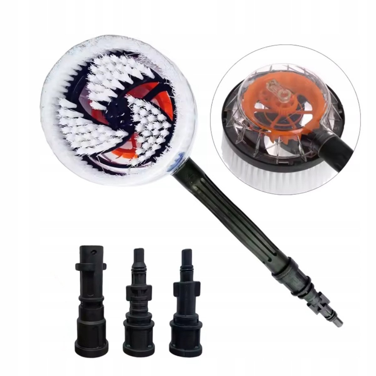 Rosfix Hogedrukborstel Roterend - Wateraangedreven - 3 Adapter Set, Kunststof Haren - Geschikt voor Kärcher, Lavor