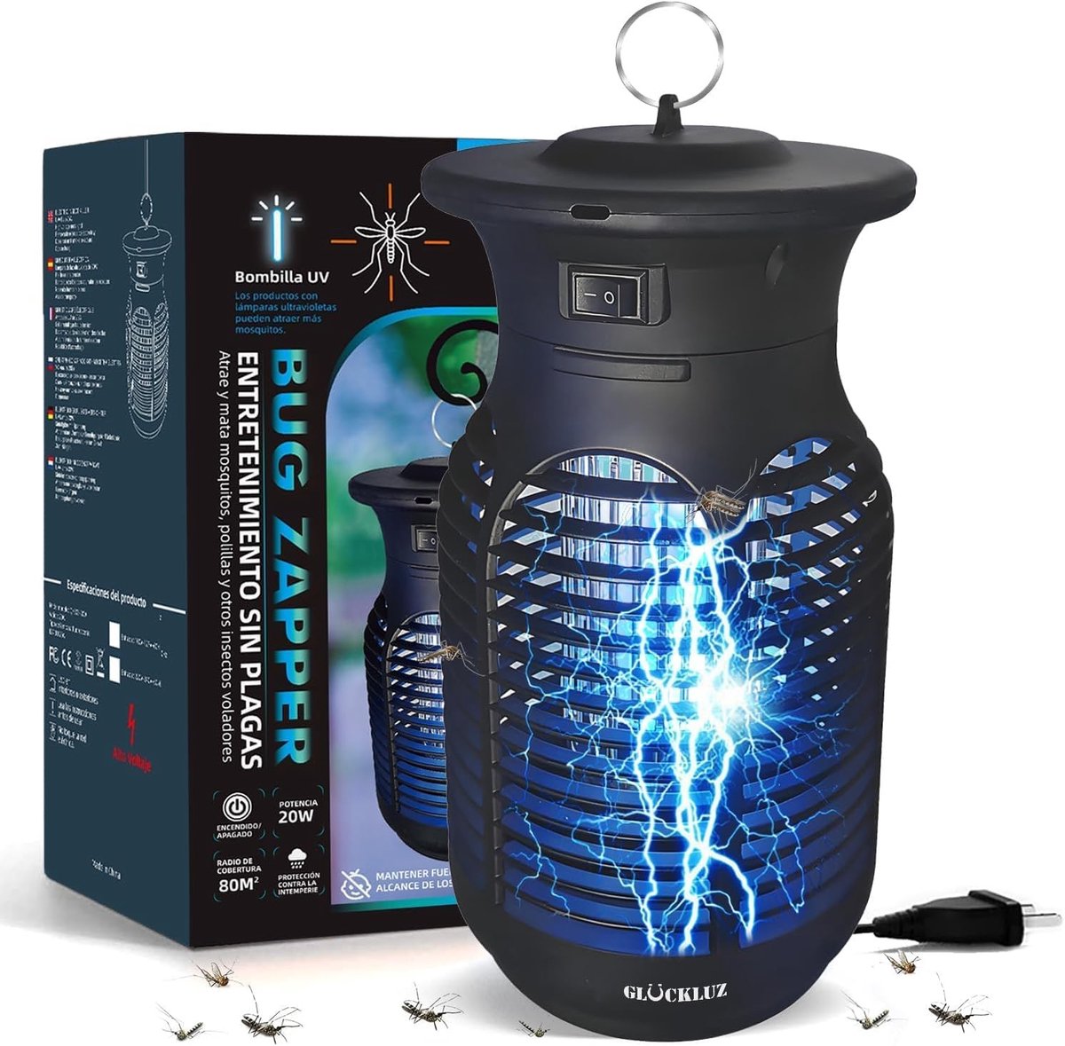 Vliegenlamp - Zwart - 20 W - UV-buis 365 nm - Elektrische insectenverdelger voor binnen en buiten