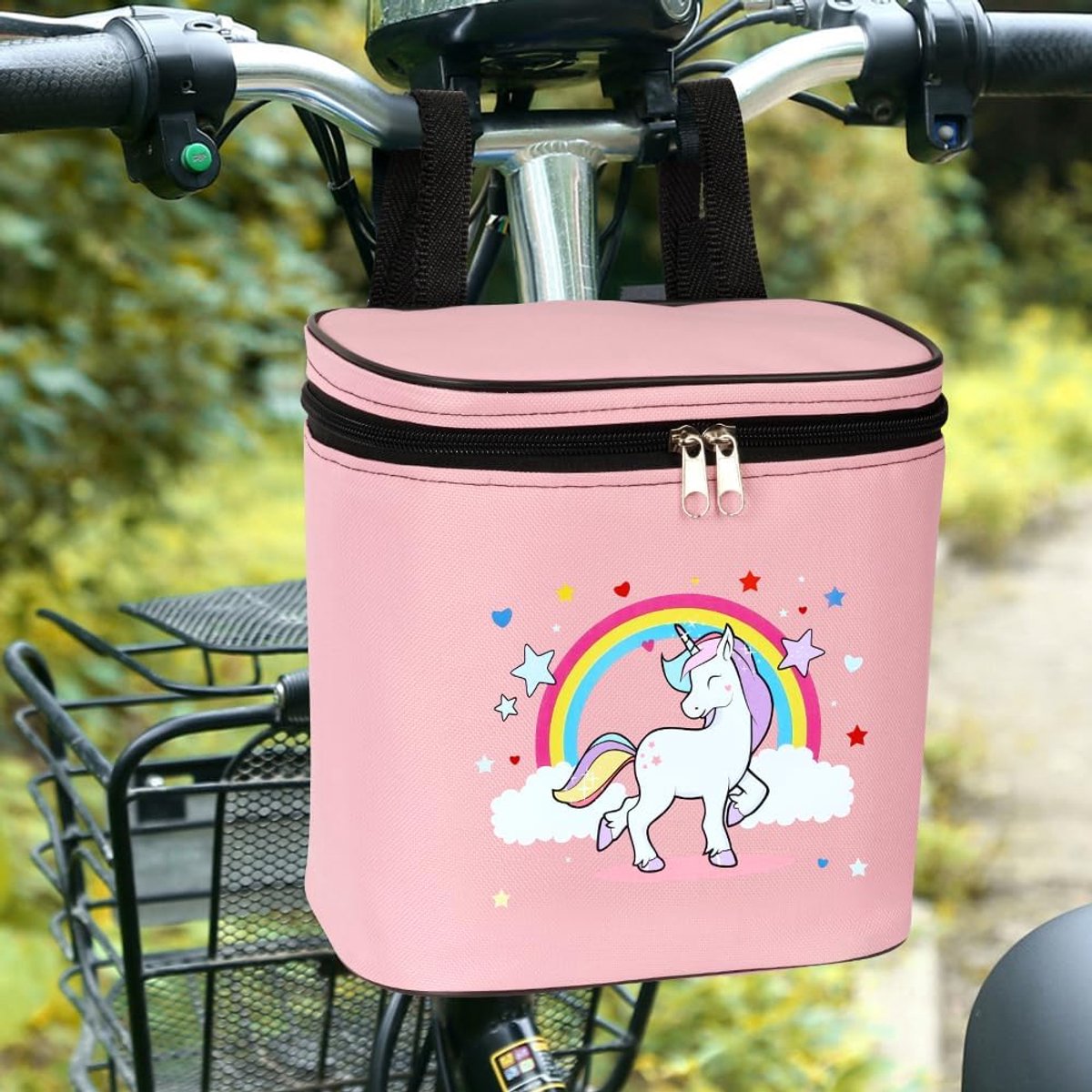 Kinder Fietsstuurtas - Fietsmand Kinderen - Spullen Vervoeren - Waterdichte Binnenlaag - 21x21x14 cm - Roze