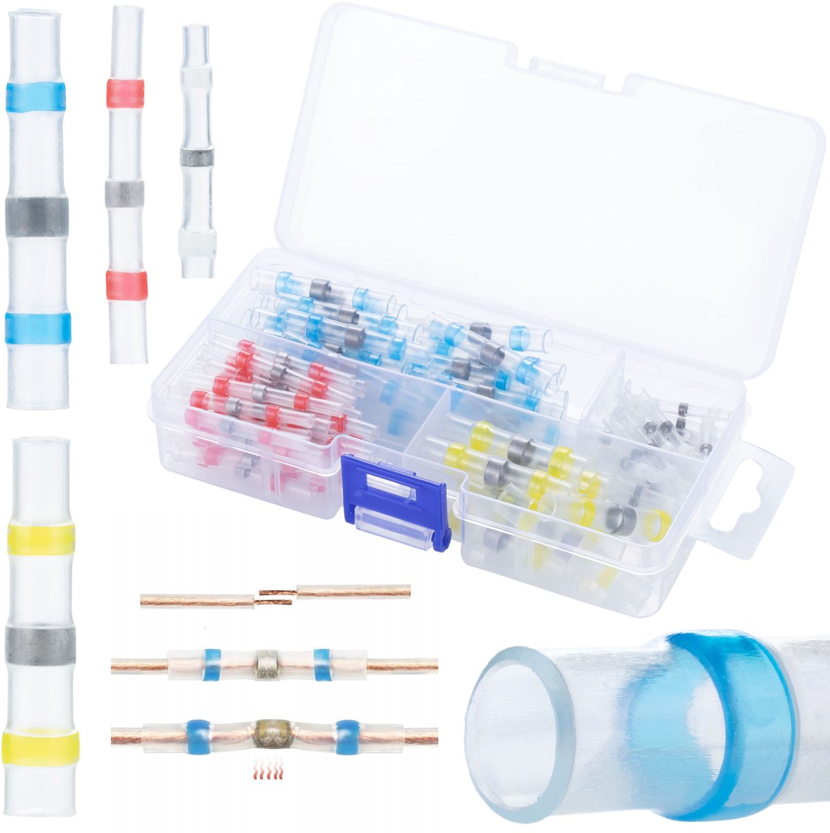 Rosfix Krimpkous Set - 100 Stuks Gesoldeerd met Tin - 0,25–6 mm, 27–40 mm, Krimpt 80°C, Tin Smelt