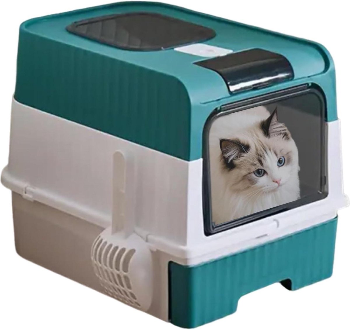 Kattenbak met Schep - Gesloten Kattenbak - Hygiënisch Houden - Geurabsorberend Ontwerp - 49x35x37cm - Groen