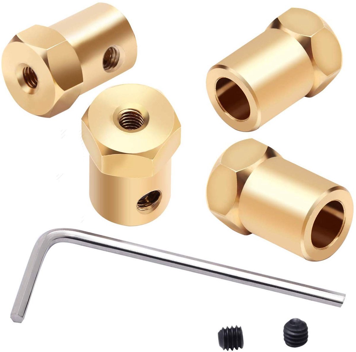 3.17MM Messing Verlengde Schacht Hex Koppeling Motor Connector voor Robot DIY Accessoires met Inbussleutel en Schroeven (Verpakking van 4)