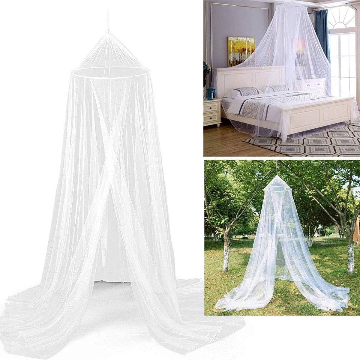 Wit muggennet voor tweepersoonsbed - Reizen en thuis - Montagemateriaal incl. - Fijnmazig mesh bedhemel - Insectennet baldakijn
