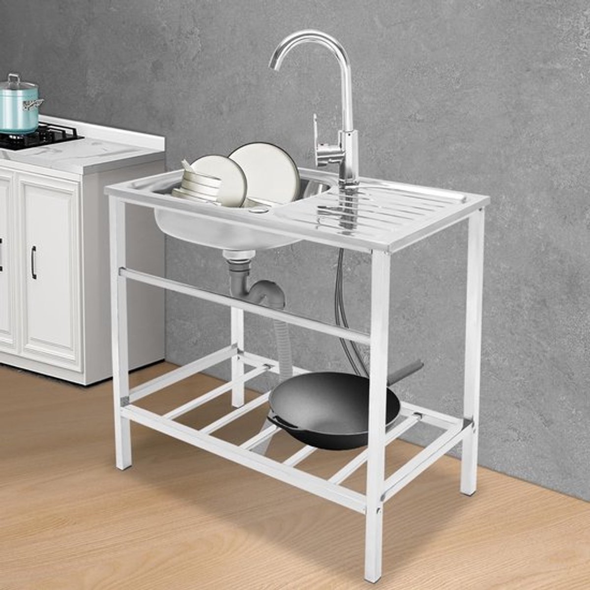Spoelbak Roestvrij Staal - Commerciële Spoelbak - Keukenspoelbak - Onderkast met Kraan - 75 x 40 x 76 cm - Duurzaam en Robuust - Keukensink