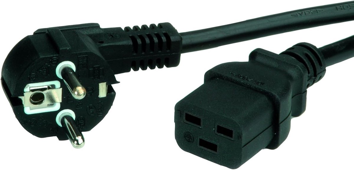 Netsnoer - Zwart - 2 m - Geaarde Stekker IEC320-C19 16A - Voor Stroomvoorziening van Apparaten