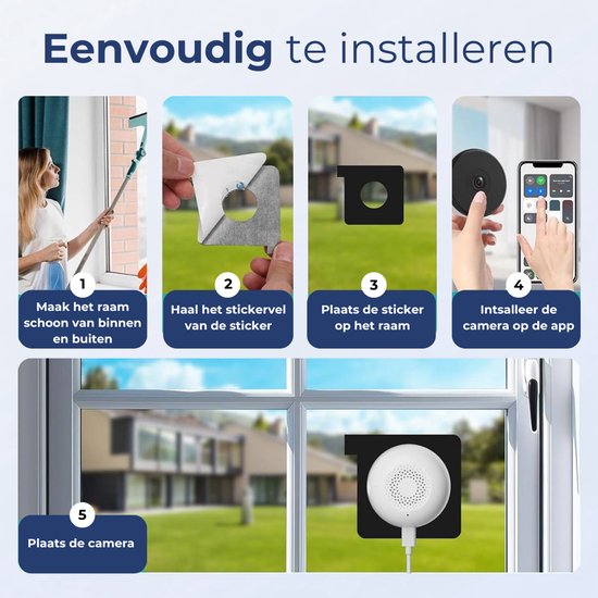 WB Goods Raamcamera - Raamcamera Binnen naar Buiten - Bewakingscamera - 2K HD 3MP - Met Nachtzicht - Security Camera - Met WiFi en APP - Babyfoon — afbeelding 2