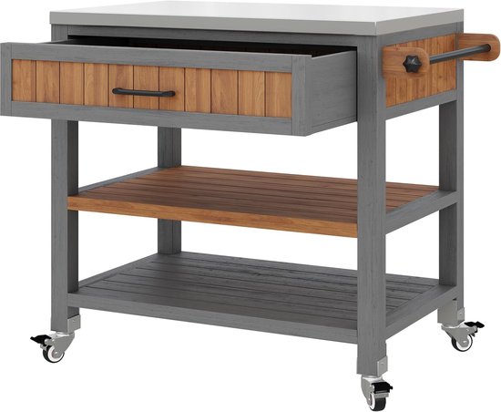 Tuinkast met werkblad - Buitenkast Grillstation - Buiten koken - Met RVS werkblad - 80x51x91.5cm - Houtkleurig van Merkloos — afbeelding 3