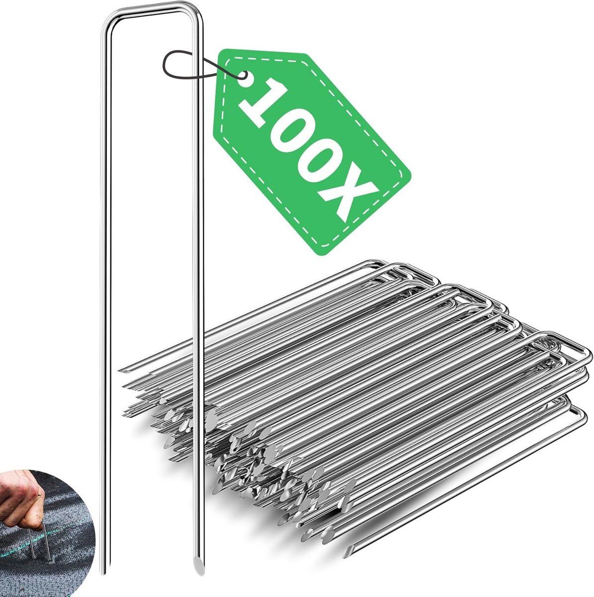 Set van 100 Gegalvaniseerde Tuinpinnen van 150 mm voor Mulch, Tuinbedekking en Kunstgras