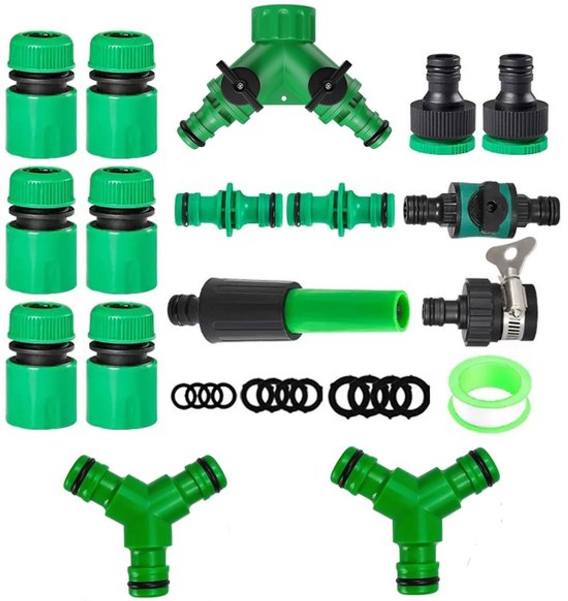 17-delige aansluiting voor tuinslang, slangverbindingen, universele slangverbindingen voor slangen, kit voor 1/2 inch en 3/4 inch, snelkoppelingen voor irrigatie