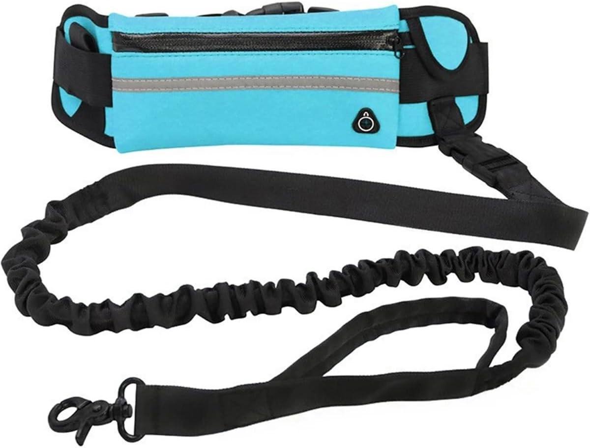 Handsfree Hondenriem - Hondenriem met Tas - Outdoor Activiteiten - Rekbare Elastische Band - 10m Lengte - Blauw