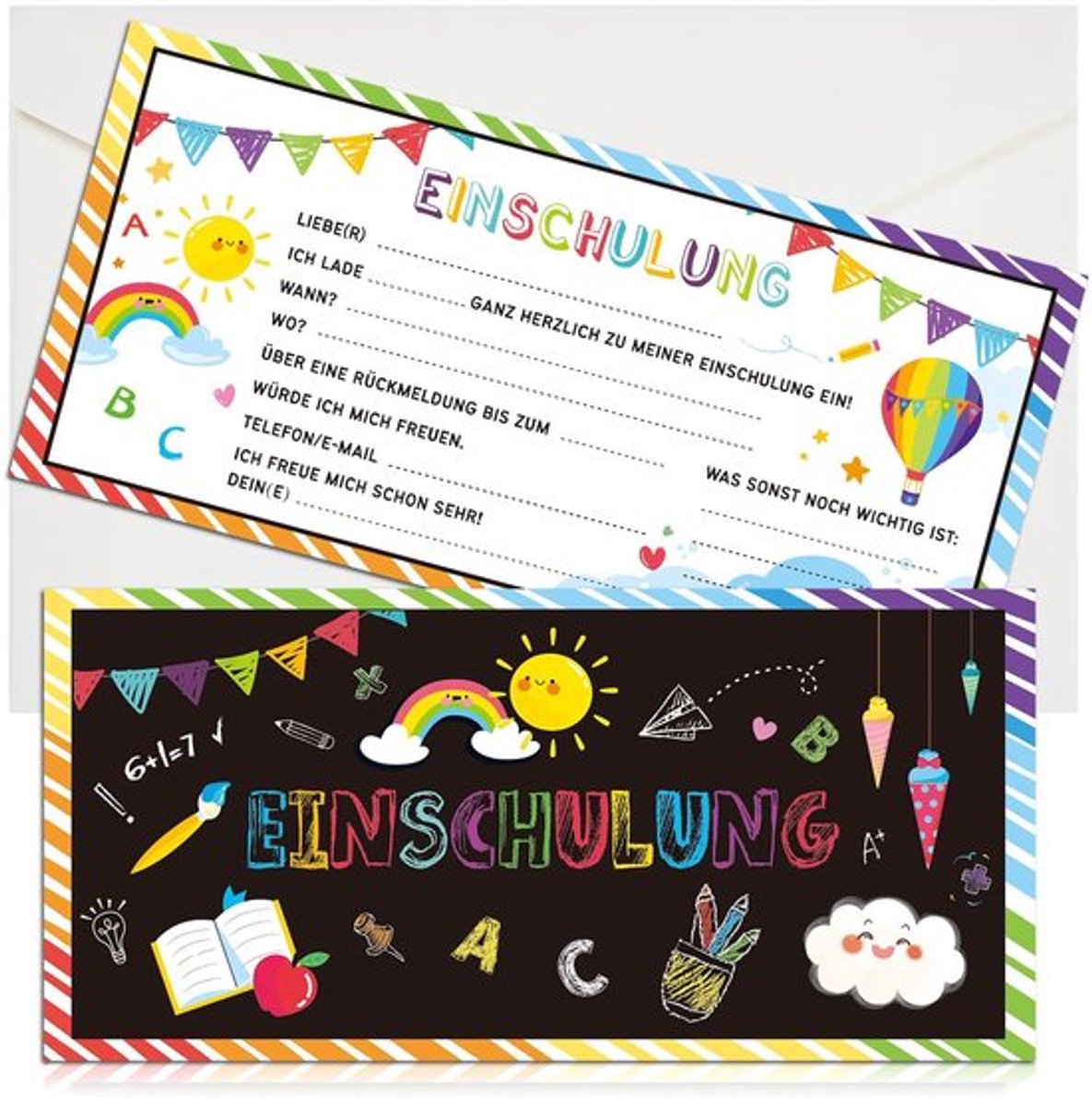 Uitnodigingskaarten 24 stuks - Uitnodiging Kinderfeestje - Enveloppen - Eerste Schooldag - Voor Jongens/Meisjes - Onvergetelijke Momenten - Feestuitnodigingen
