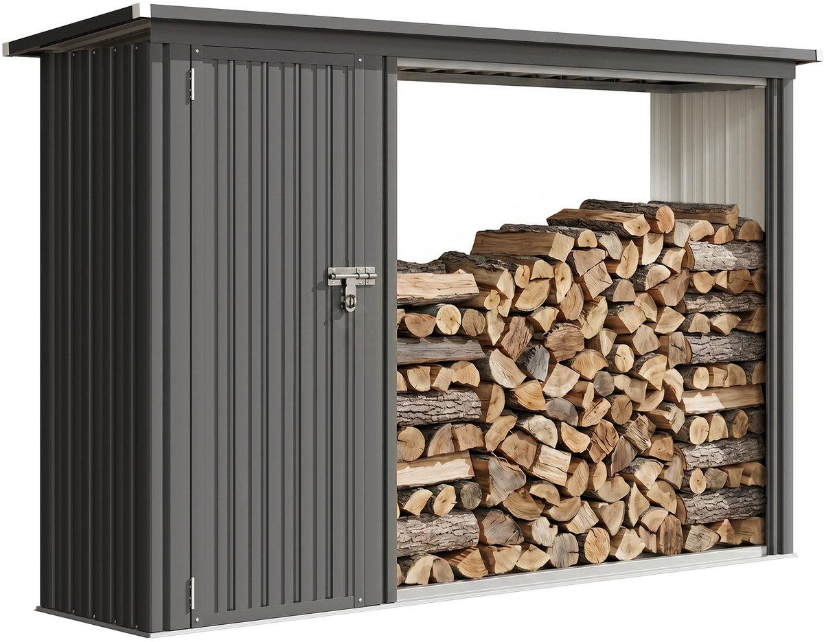 Outsunny Shed for Wood Storage-Lackierter Stahl, verzinkter Stahl-235L x 67B x 149H cm-Dunkelgrau