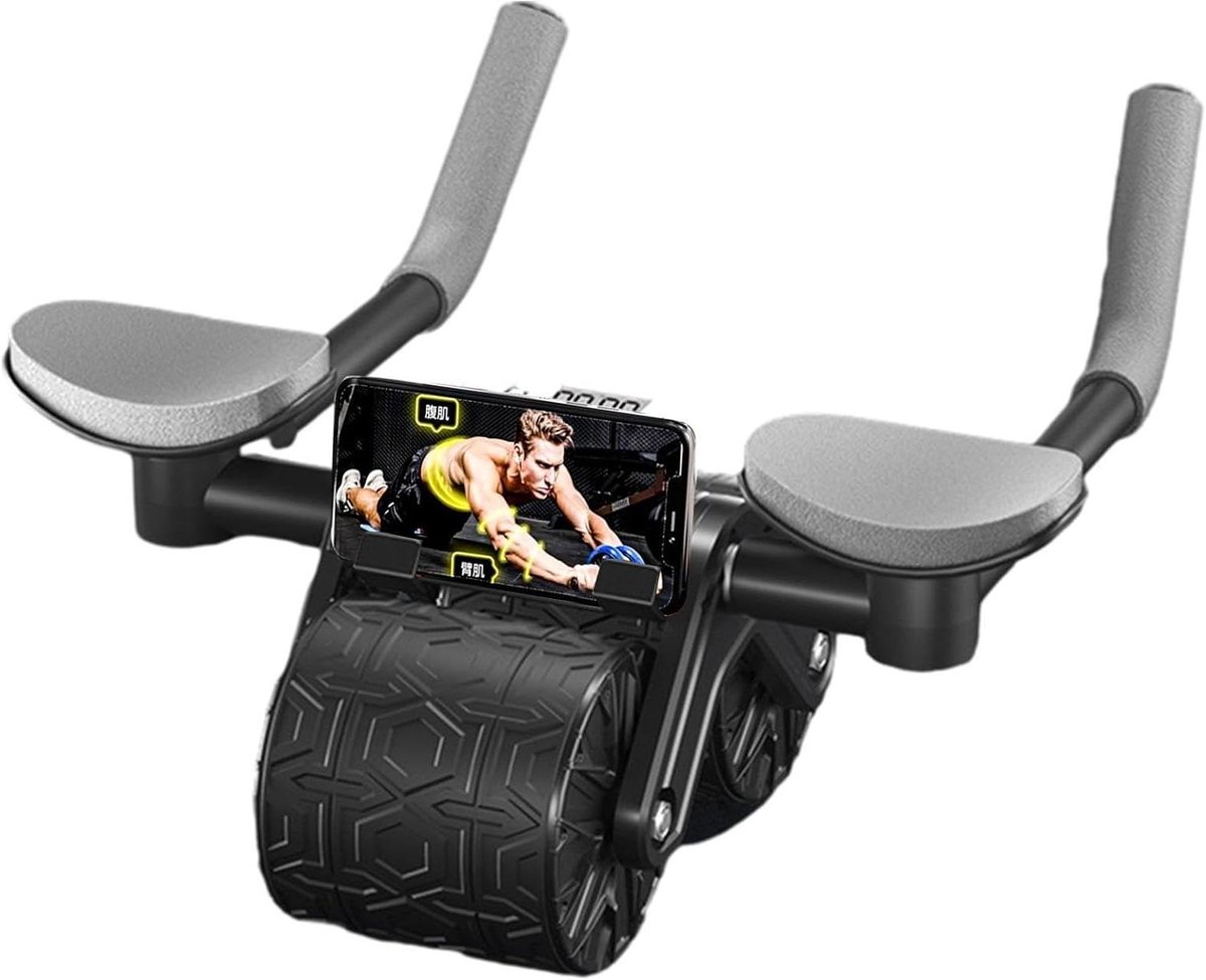Fitnessroller - Buikspiertrainer Wiel - Core Training - Automatische Terugslag - 31 x 18 x 19 cm - Zwart