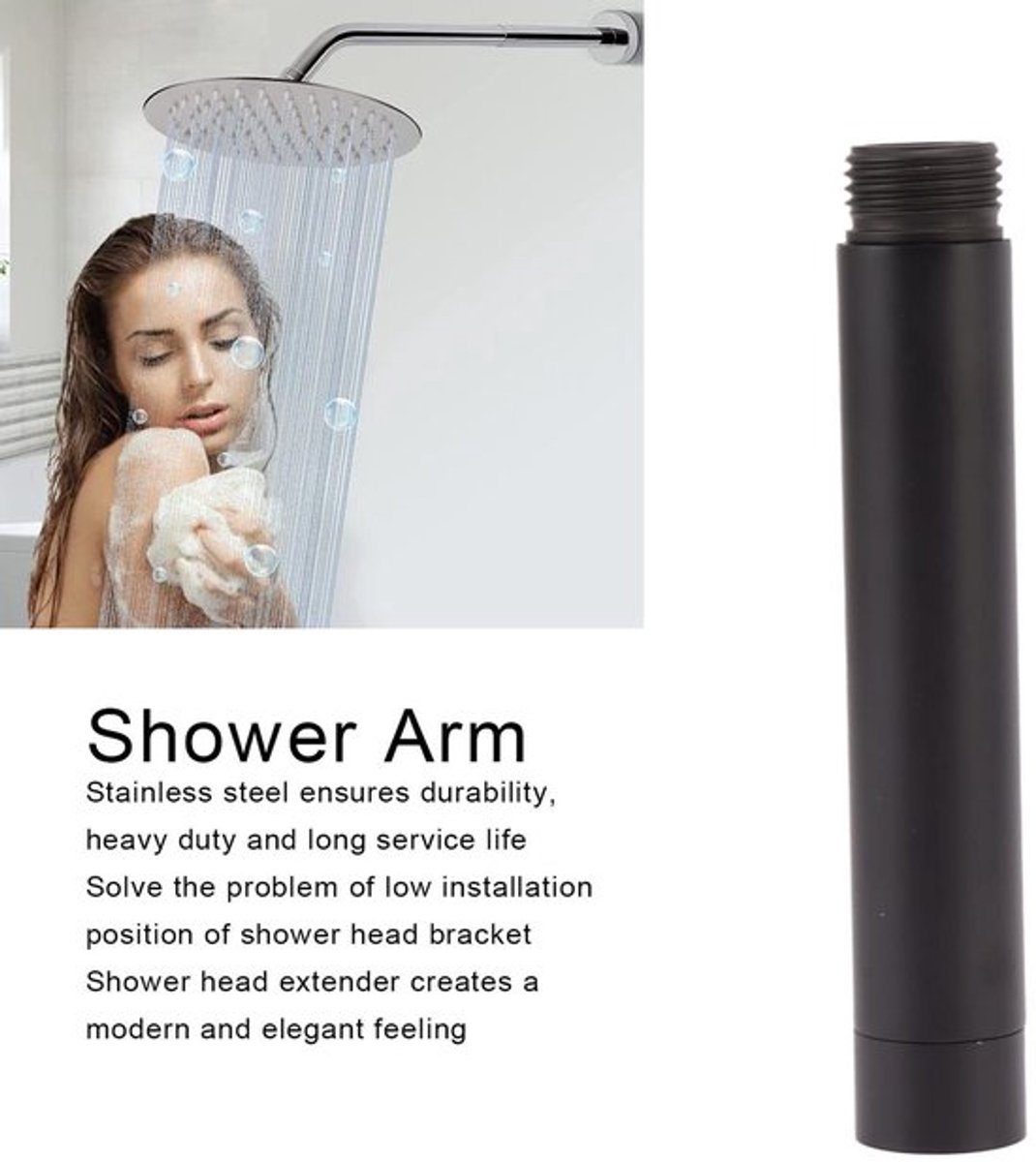 Douchekopverlenger Roestvrij Staal - Douchearm - Universele Douchekop - Zwart - Modern Design - Lichtgewicht 98 gram