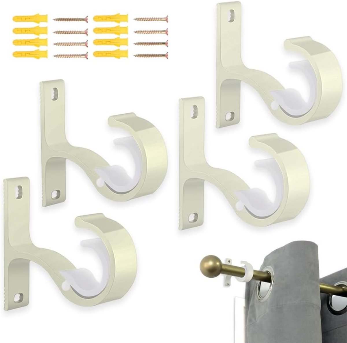 Gordijnstangbeugel - Wit - 4 Stuks - Aluminiumlegering - Voor Ø20-28 mm Stangen