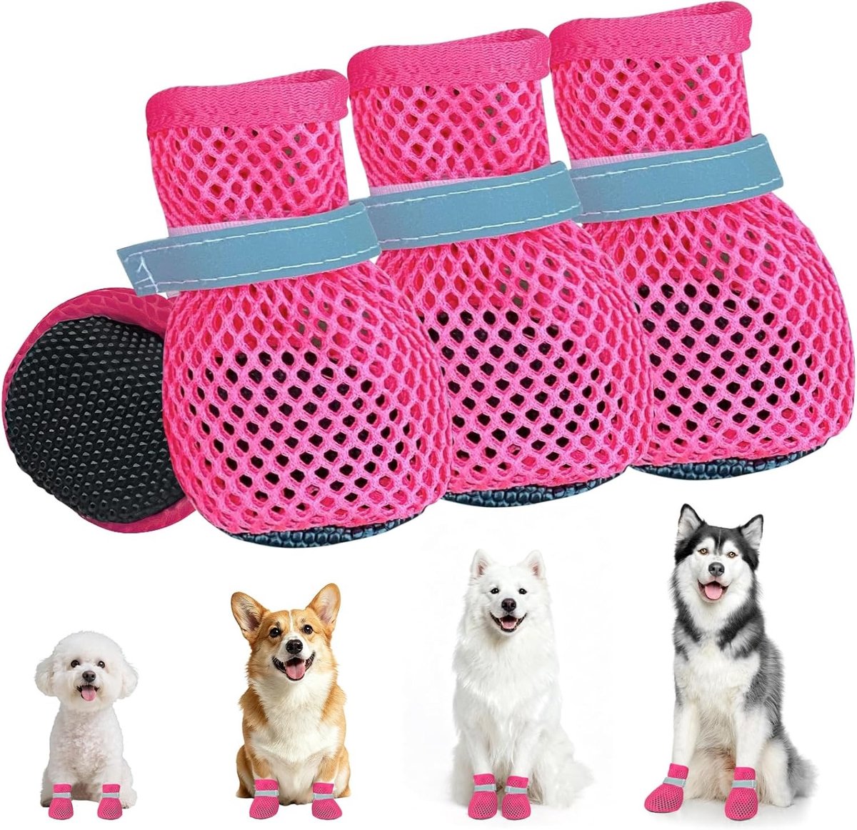 Zomerse Honden Schoenen Set van 4, Ademend en Comfortabel voor Kleine Honden, Katten en Puppies, Roze, Maat XL