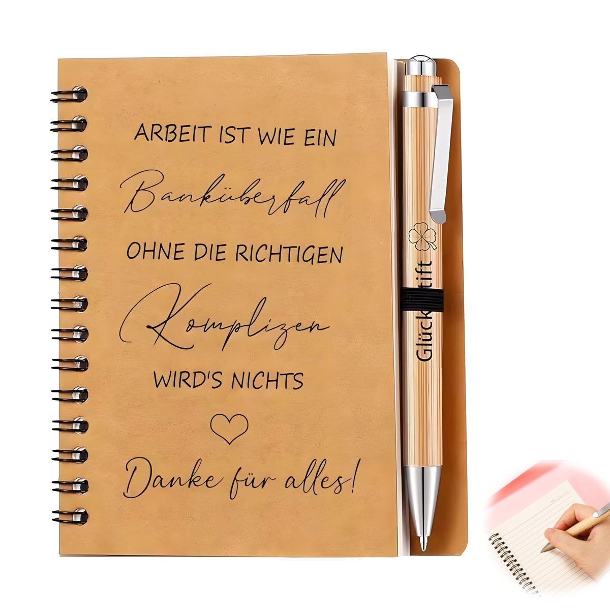 Cadeauset voor collega's - gelinieerd notitieboek en kraftpapier balpen - afscheidscadeau en bedankje - ShopVlot