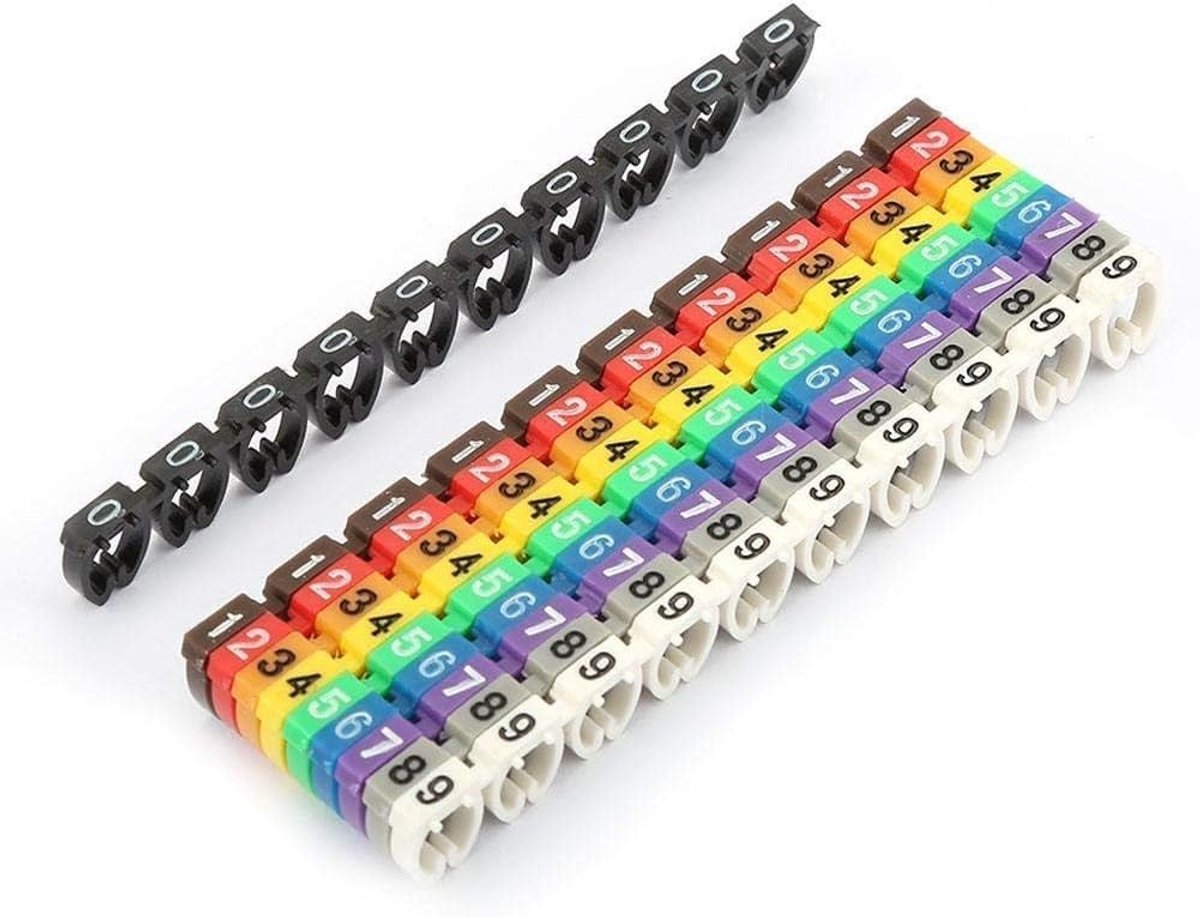 Kleurige Draadmarkers voor Kleurgecodeerde Kabels, Nummerlabels voor Draadmarkering, 100 Stuks - 6MM Vierkant, Nauwkeurige Afmetingen en Hoge Kwaliteit
