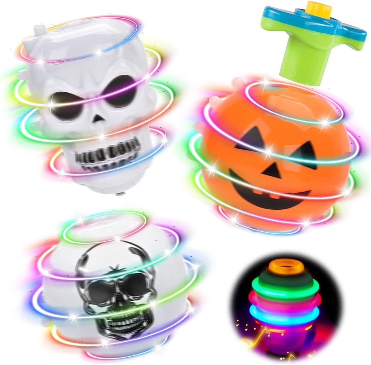 Drie Stuks Spinning Gyroscoop met Handvatten en Muziek voor Kinderverjaardag, Halloween Cadeau, Spelletjes en Piñata Vullingen