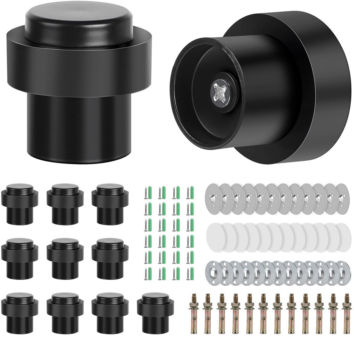 Deurstoppers 12 stuks - 304 roestvrij staal - Ø 32 mm, hoogte 45 mm - Met zelfklevende stickers en schroeven - ShopVlot