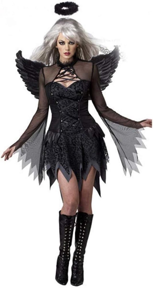 Zwarte vleermuis kostuum voor vrouwen - gevallen engel, duivel, vampier, heks, volwassenen cosplay accessoires voor Halloween