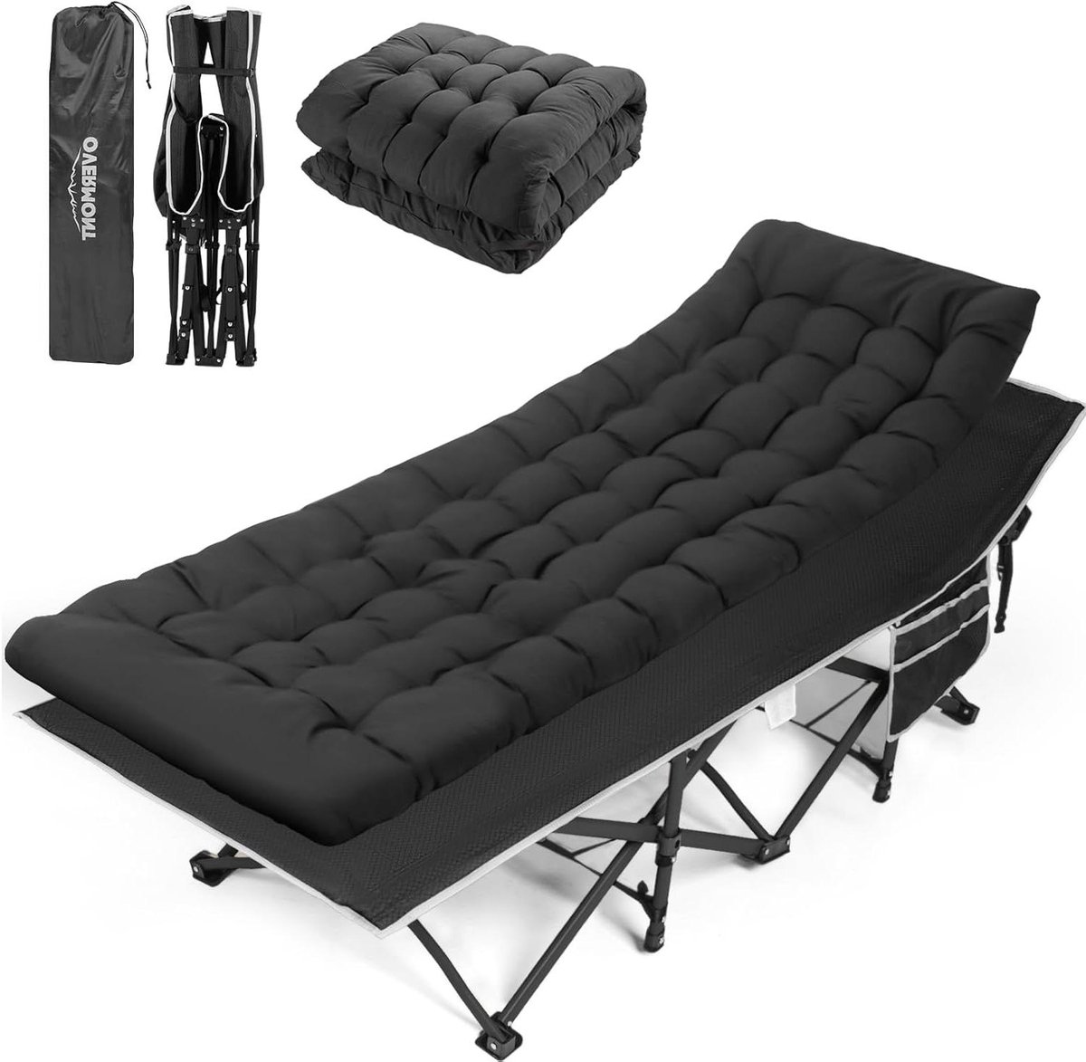 Campingbed Opklapbaar - Veldbed Matras - Comfortabel Rusten - Snelle Installatie - 190 x 71 cm - Blauw Zwart