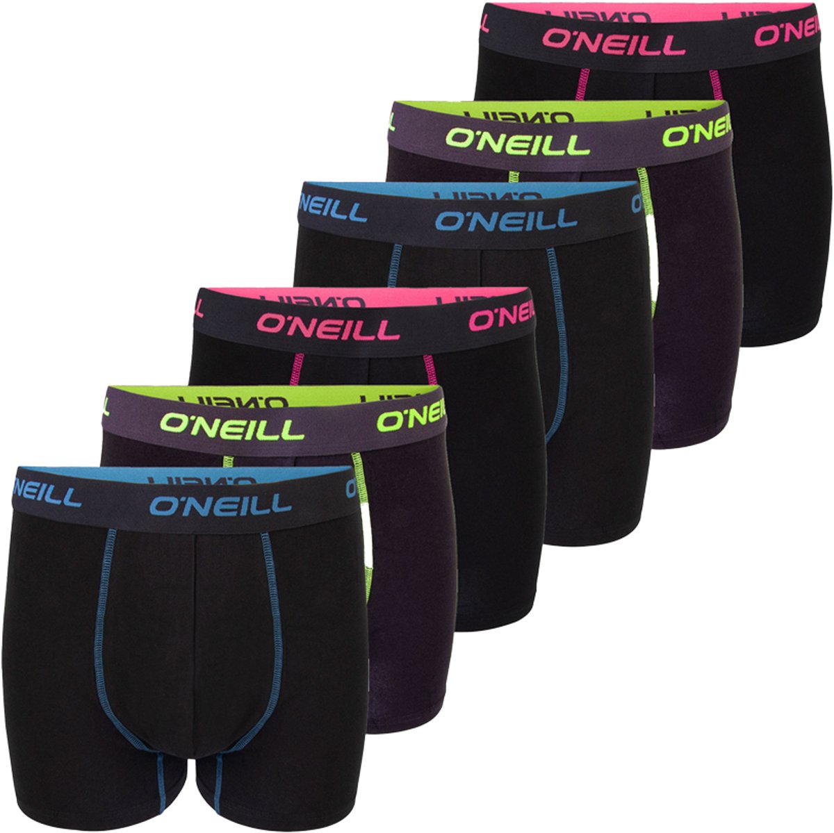 O'Neill Heren Boxershorts Plain 6 Pack Veelkleurig XL Ondergoed met Elastische Softband