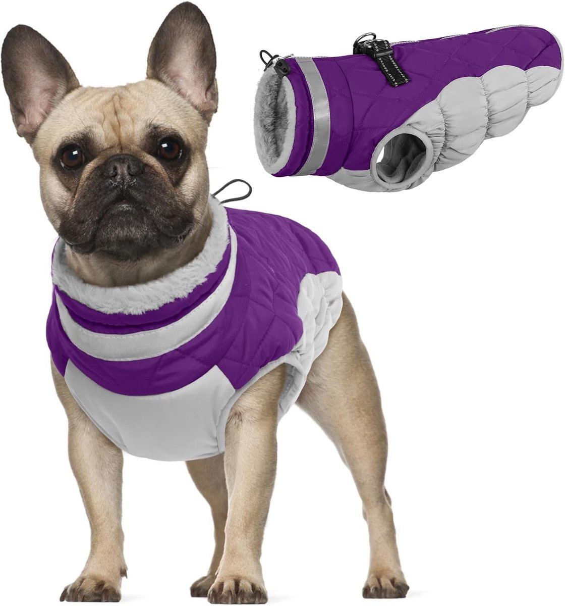 Waterproof Puffer Jacket voor Kleine Honden - Warm Snowsuit met Reflecterende Details en Winddichte Bescherming voor Koud Weer (Paars, XS)