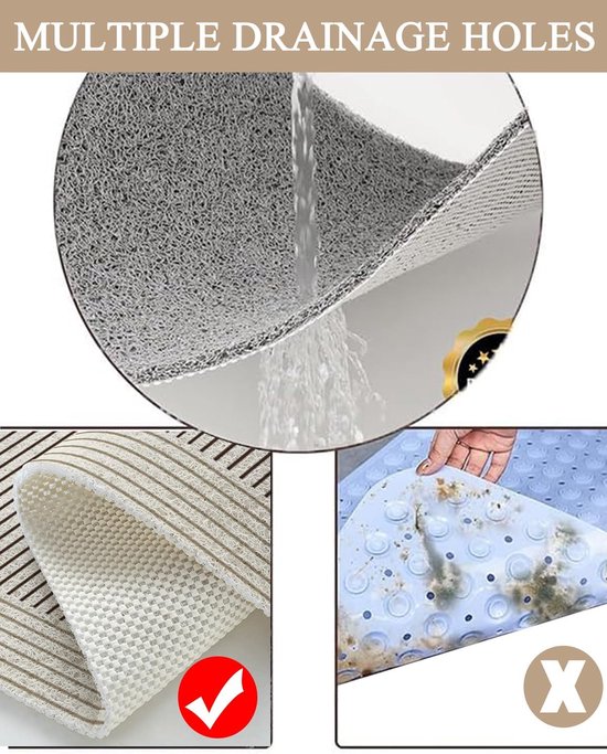 Douchemat - Badmat - Veilig Douchen - Sneldrogend - 90x90 cm - Grijs — afbeelding 5