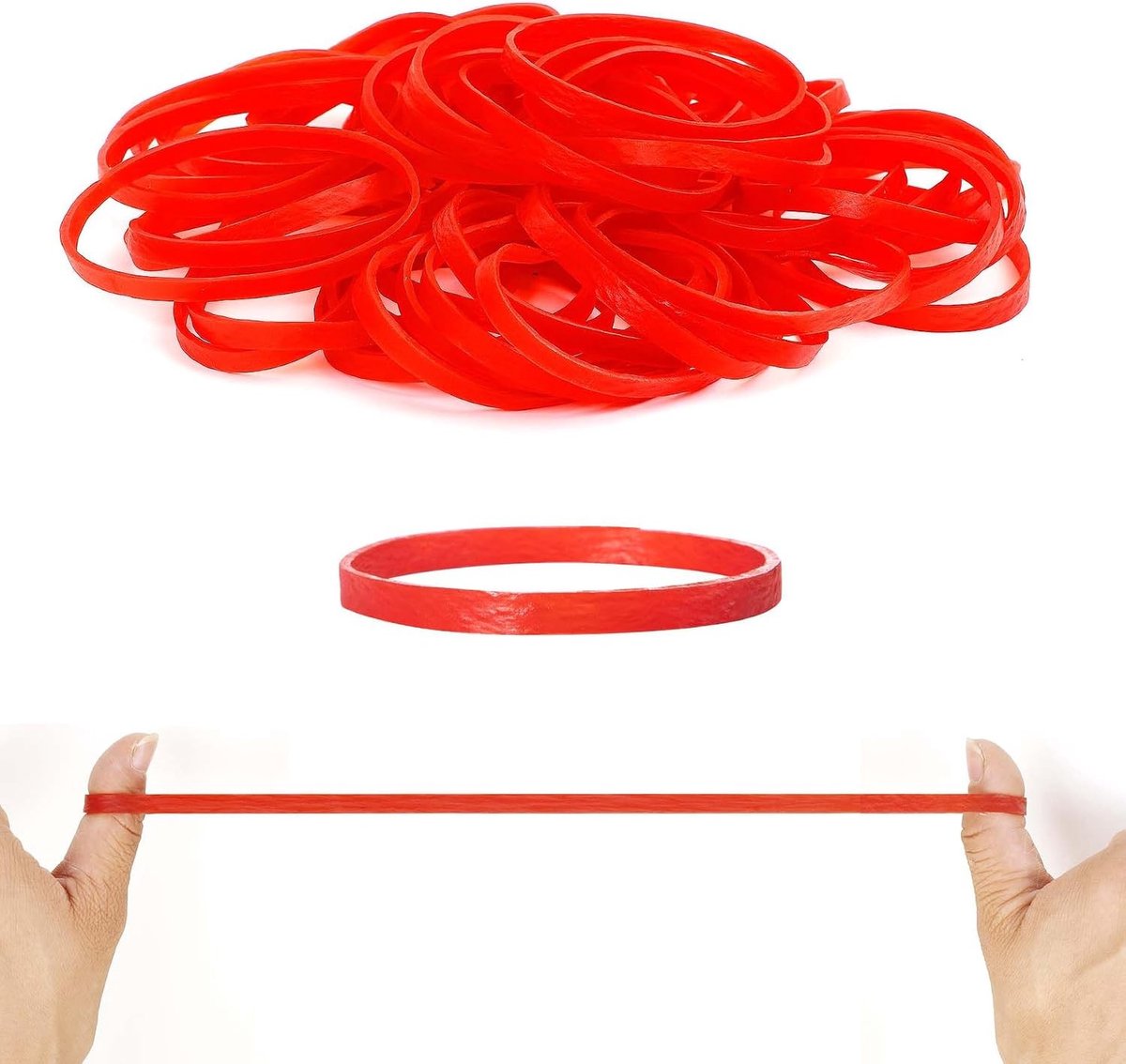 Grote Elastische Bandjes 100x5mm - Sterke Dikke Rubber Elastieken voor Thuis, School en Kantoor, Rood, 100 Stuks